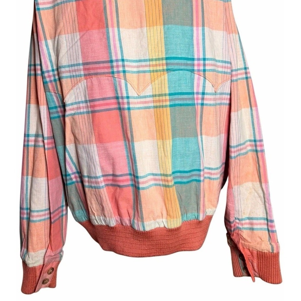 Vintage 90s GANT Reversible Harrington Jacket Plaid Coral Pink Mens L Preppy - Picture 5 of 16